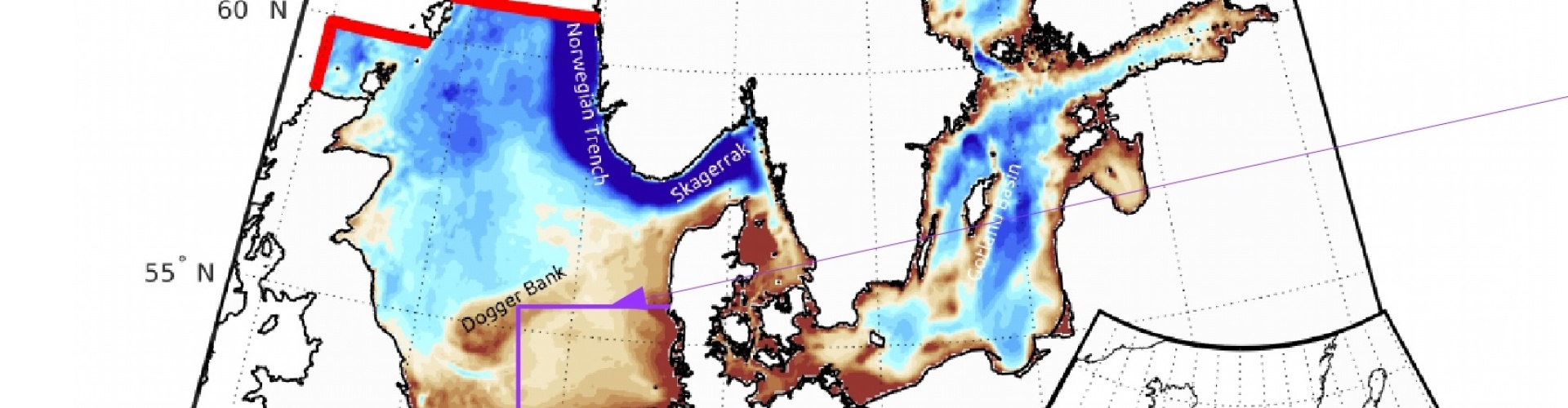 Illustration of the model domains and model bathymetry of the coupled modelling system