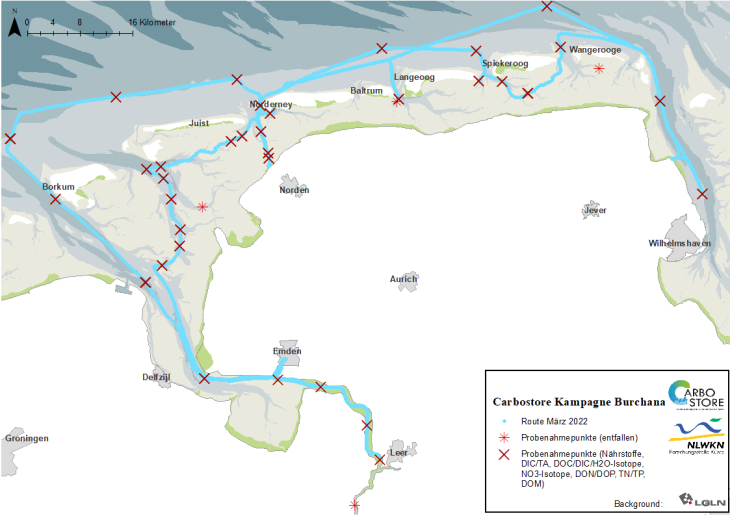Karte mit Route der MS Burchana im März 2022.